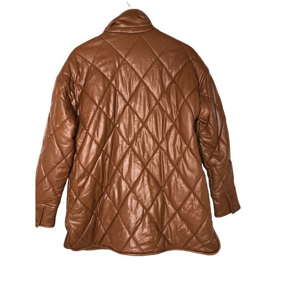 Slate & Willow Quilted Jacket Faux Leather Shacket Brown M - Picture 9 of 12